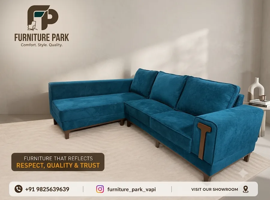 Modern Teal Blue Velvet L-Shape Sectional Sofa (by Furniture Park)