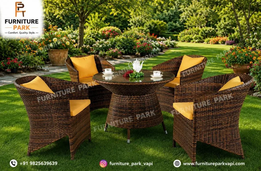 Luxury 4-Seater Rattan Garden Dining Set (by Furniture Park)