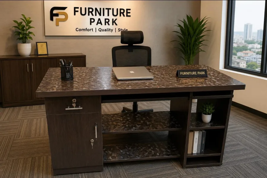 Executive Office Table with Terrazzo-Style Top & Integrated Storage (by Furniture Park)