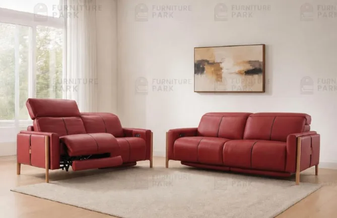 Modern Luxury Red Leather Power Recliner Sofa Set (by Furniture Park)