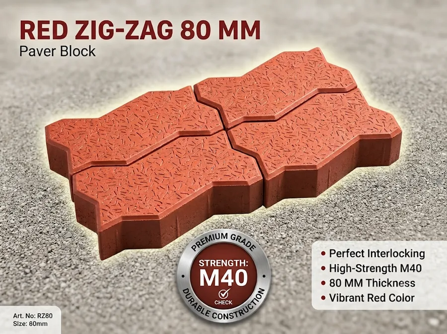 ZIg-ZagRed Paver Block 80 MM