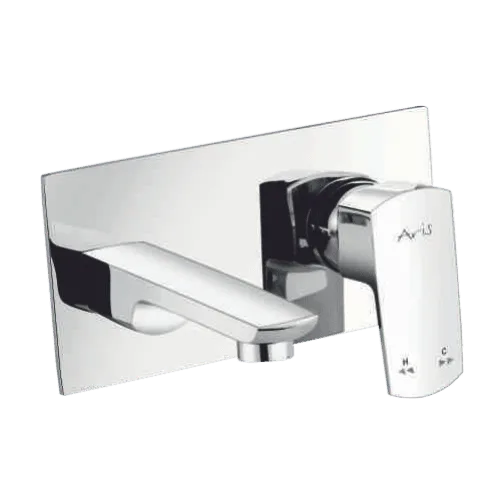 Exposed Part Kit Of Single Lever Basin Mixer (Wall Mounted) With Basin Spout, Glassi And Adjustable Wall Flange - Kubic Prince