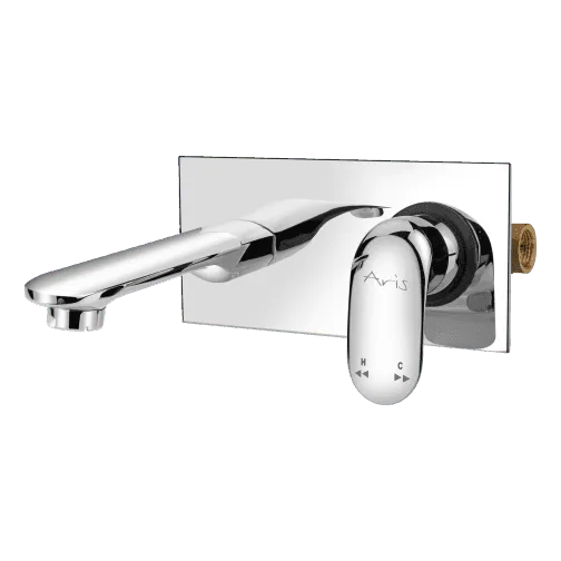Exposed Part Kit Of Single Basin Mixer (Wall Mounted) With Basin Spout Glassi And Adjustable Wall Flange (Suitable For ALD-9873) - Ornamix Prime