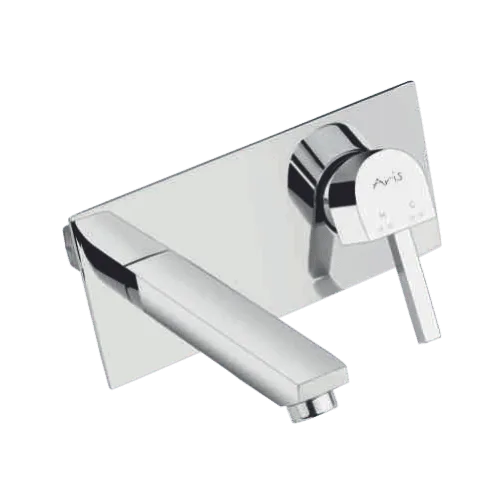 Exposed Part Kit Of Single Lever Basin Mixer (Wall Mounted) With Basin Spout Glassi And Adjustable Wall Flange - Shinia - 2