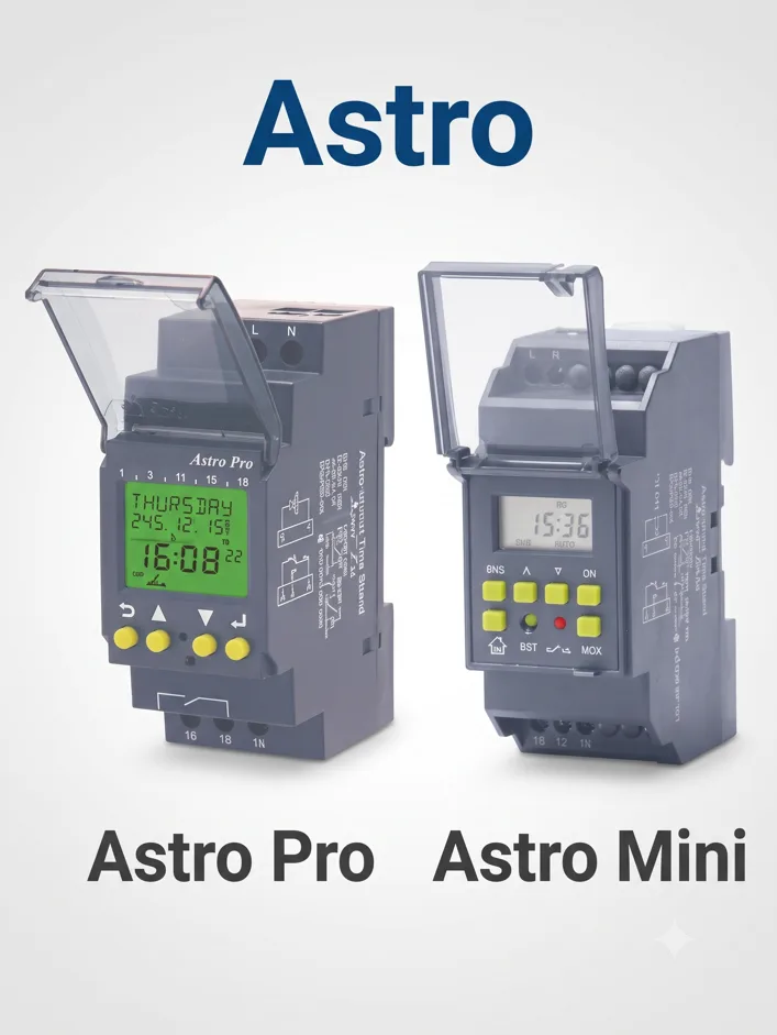 Time Switches - Astro Pro 110-240 VAC 1 Phase-2W 2 C/O, Base/Din 50 ON/OFF Each