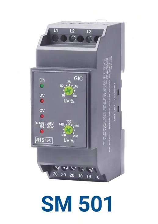 Supply Monitoring - SM301/SM500/SM501/SM800/SM600 - SM501 SPP+UV+OV OFF Delay15s&ON Delay5s, 415VAC 2C/O