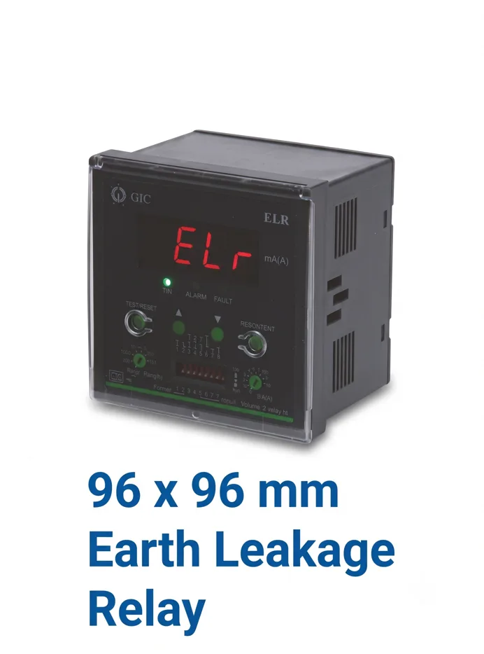 Earth Leakage Relays - Panel mounted (96x96mm) ELR, 110-240VAC/DC, 1C/O(Pre-alarm)+1C/O(Fault)
