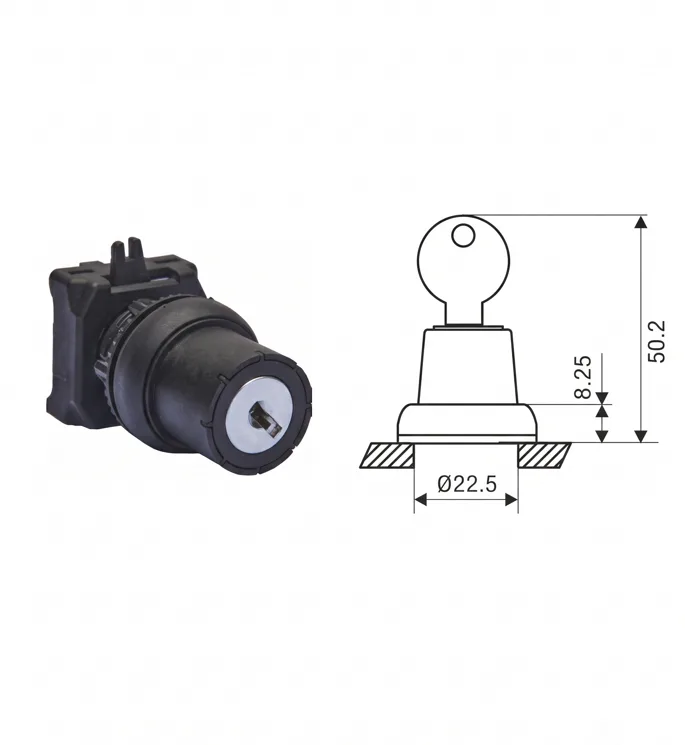 Gen Next Push Button & Selector Actuators - Lock & Key Rotary 2 Position Non Spring Return