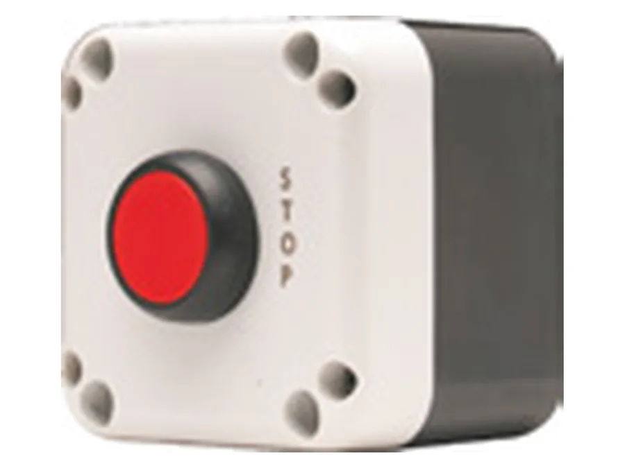 Universal Push Button Stations (ABS plastic body) - Flush Head Actuator - Red, Laser Marking STOP, 1NC