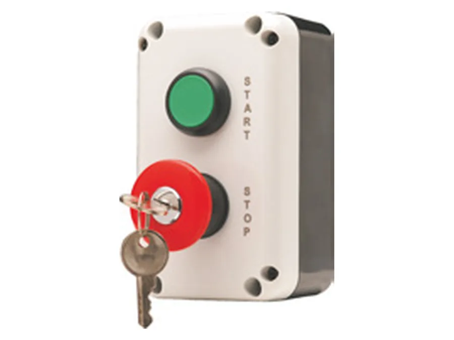 Universal Push Button Stations (ABS plastic body) - 2-Station: START(NO)+Mushroom Lock&Key STOP(NC)