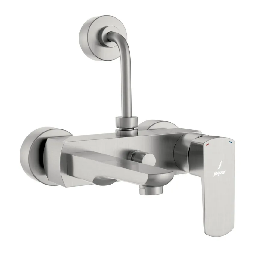 Jaquar Kubix Prime Single Lever Wall Mixer with Overhead Shower Provision - Stainless Steel | KUP-SSF-35117PM