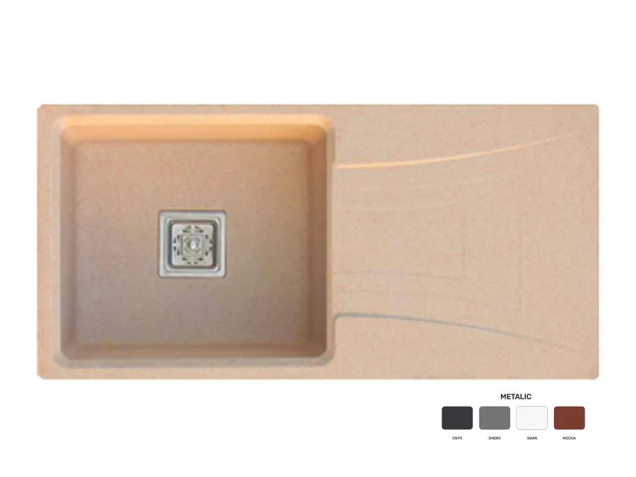 Polo Quartz Single Bowl with Drain Board 36"x18" Kitchen Sink - Metalic