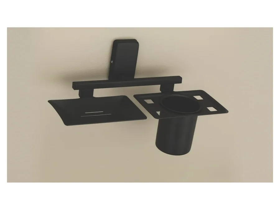 Sparrow Opal Soap Dish with Tumbler Holder - Matt Black