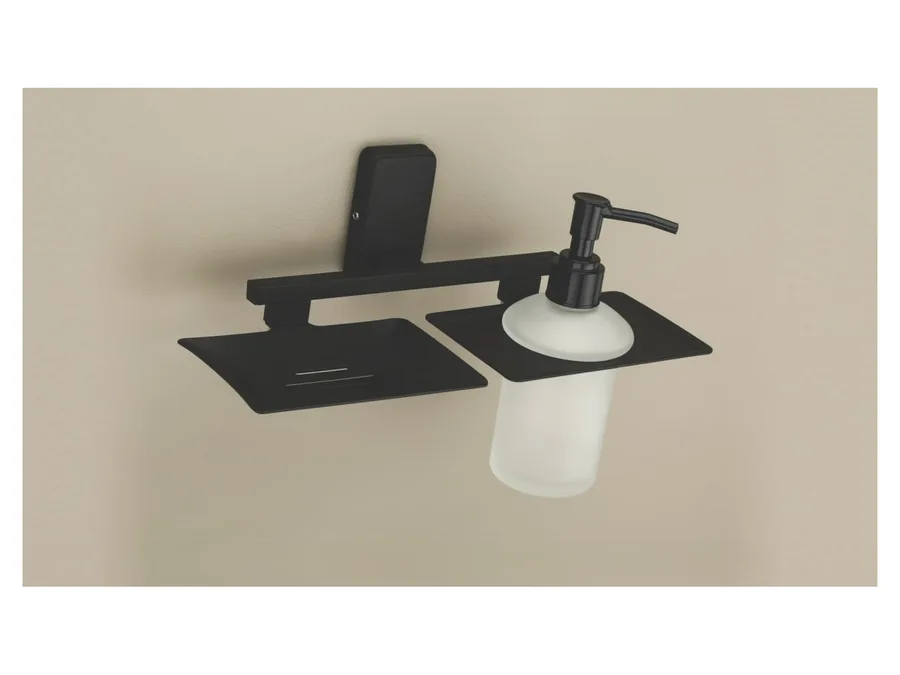 Sparrow Opal Soap Dish with Soap Dispenser - Matt Black