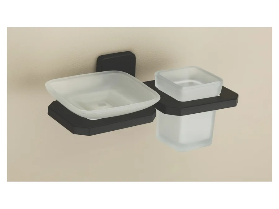 Sparrow Garnet Soap Dish with Tumbler Holder - Matt Black