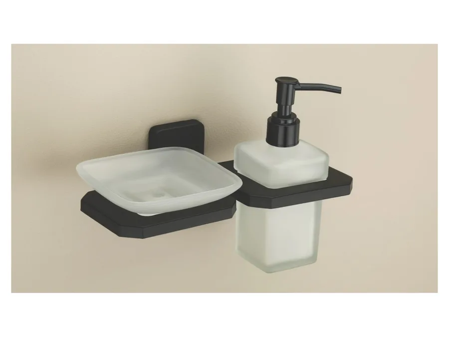 Sparrow Garnet Soap Dish with Soap Dispenser - Matt Black