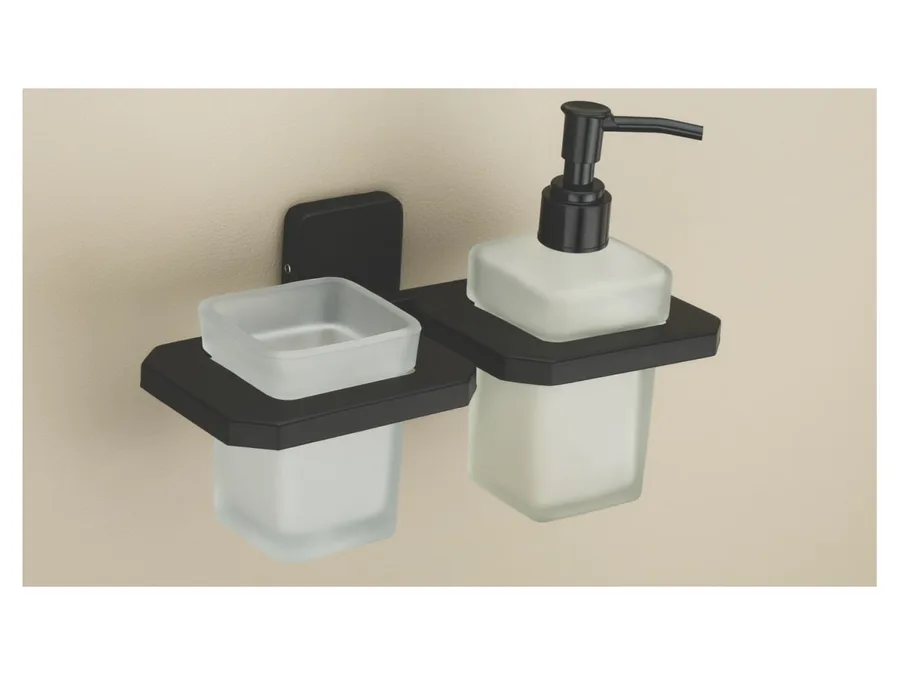 Sparrow Garnet Soap Dispenser with Tumbler Holder - Matt Black