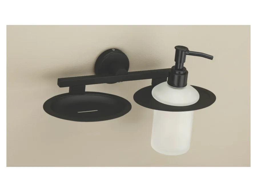 Sparrow Amber Soap Dish with Soap Dispenser - Matt Black