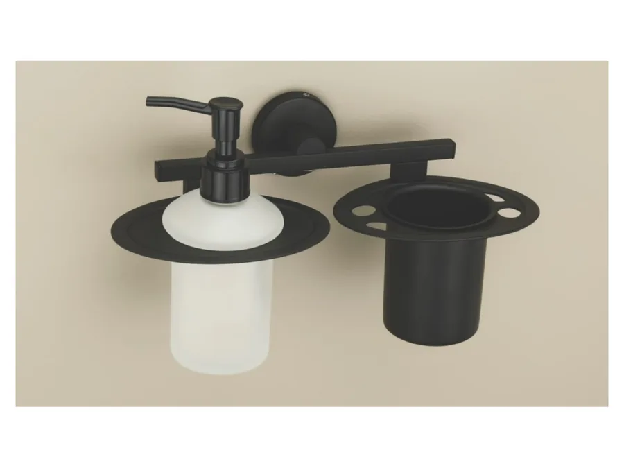 Sparrow Amber Soap Dispenser with Tumbler Holder - Matt Black