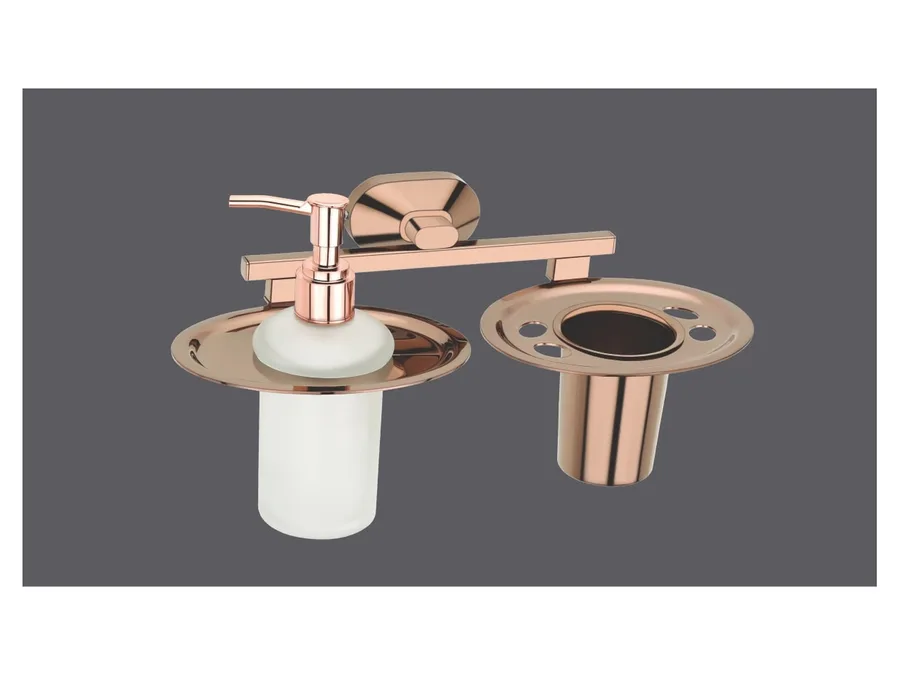 Sparrow Aster Liquid Soap Dispenser with Tumbler Holder - PVD Rose Gold