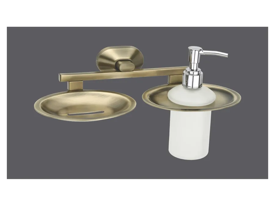 Sparrow Aster Soap Dish with Liquid Soap Dispenser - Brass Antique