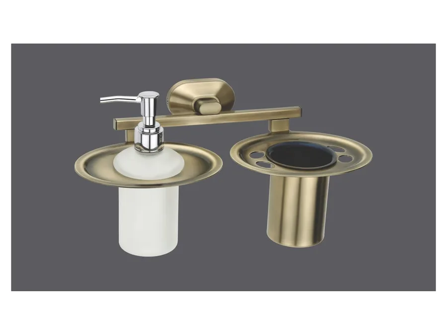 Sparrow Aster Liquid Soap Dispenser with Tumbler Holder - Brass Antique