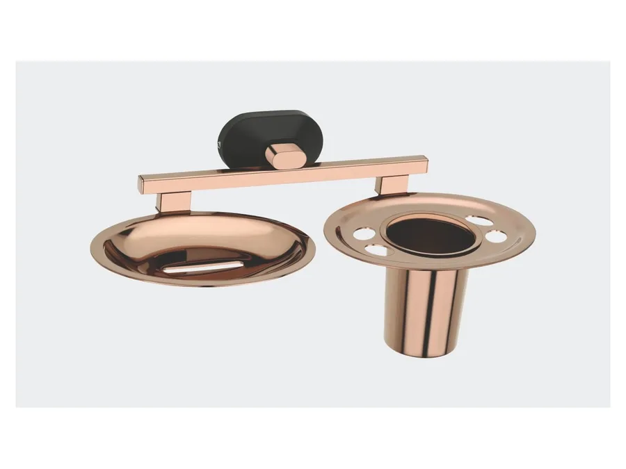 Sparrow Aster Soap Dish with Tumbler Holder - Two Tone PVD and Matt Black