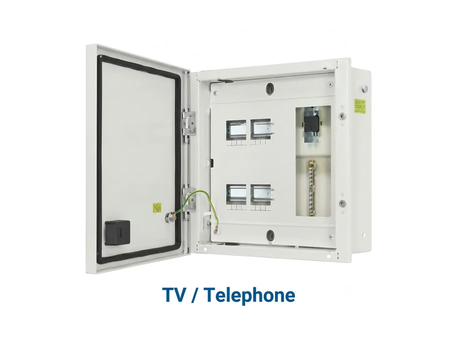 Lauritz Knudsen SPN 8 Way IP43 Metal Door Distribution Board with TV / Telephone Splitter Provision