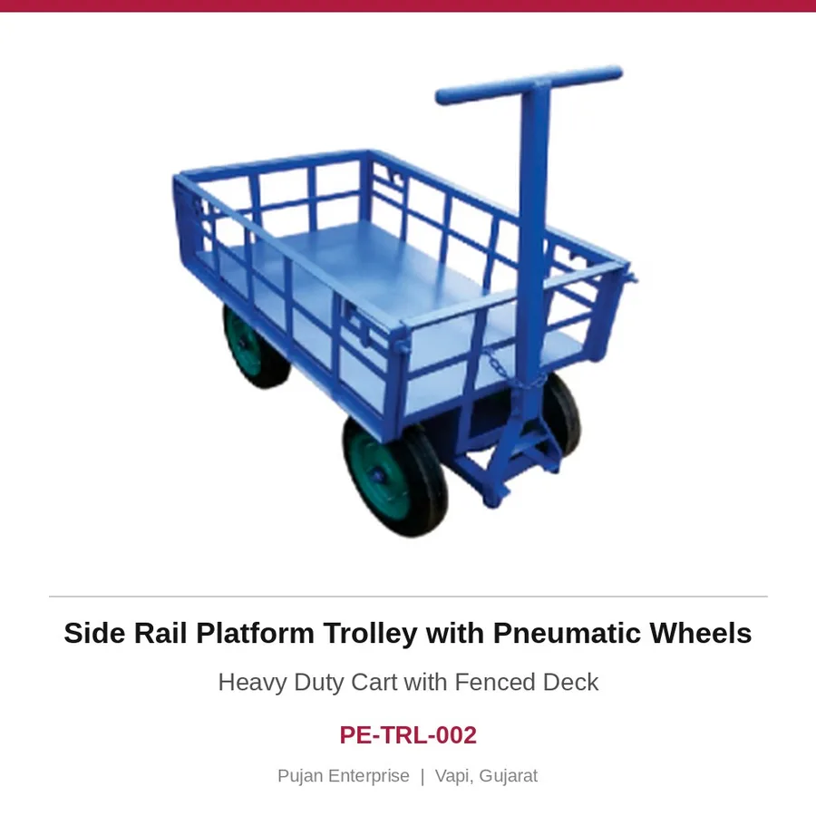 Side Rail Platform Trolley with Pneumatic Wheels – Heavy Duty Cart with Fenced Deck