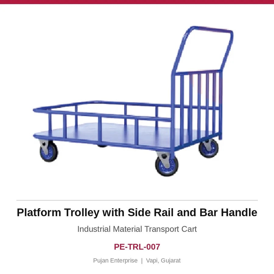 Platform Trolley with Side Rail and Bar Handle – Industrial Material Transport Cart
