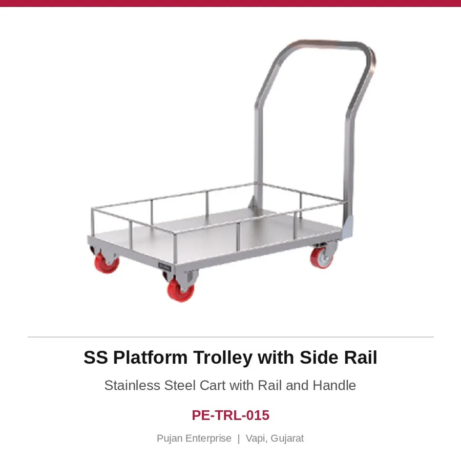 SS Platform Trolley with Side Rail – Stainless Steel Cart with Rail and Handle
