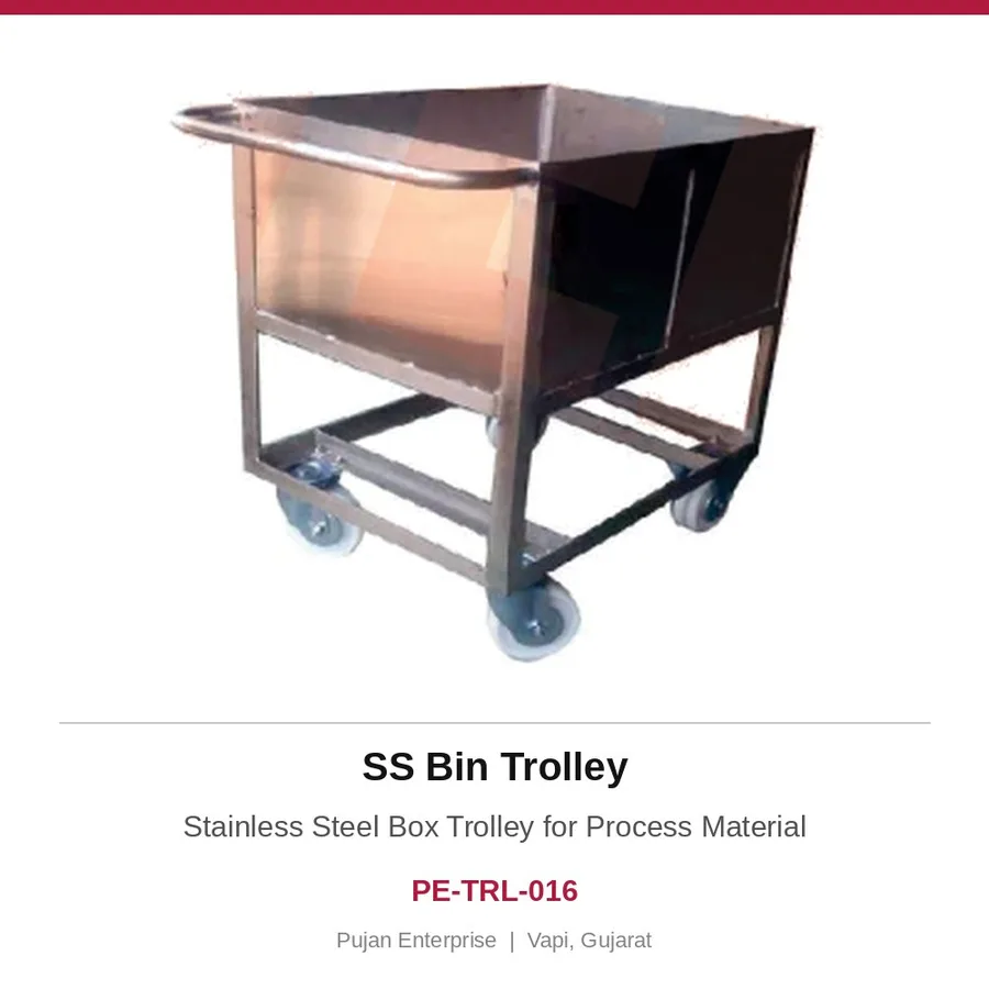 SS Bin Trolley – Stainless Steel Box Trolley for Process Material
