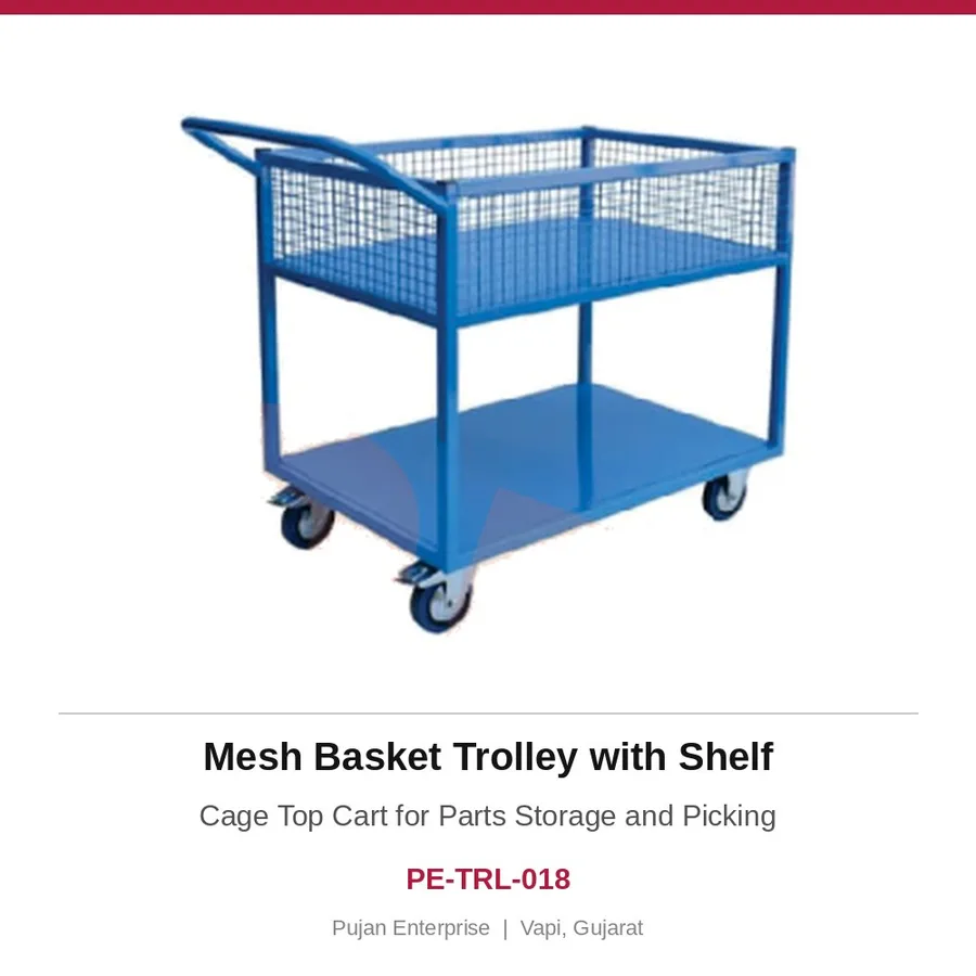 Mesh Basket Trolley with Shelf – Cage Top Cart for Parts Storage and Picking
