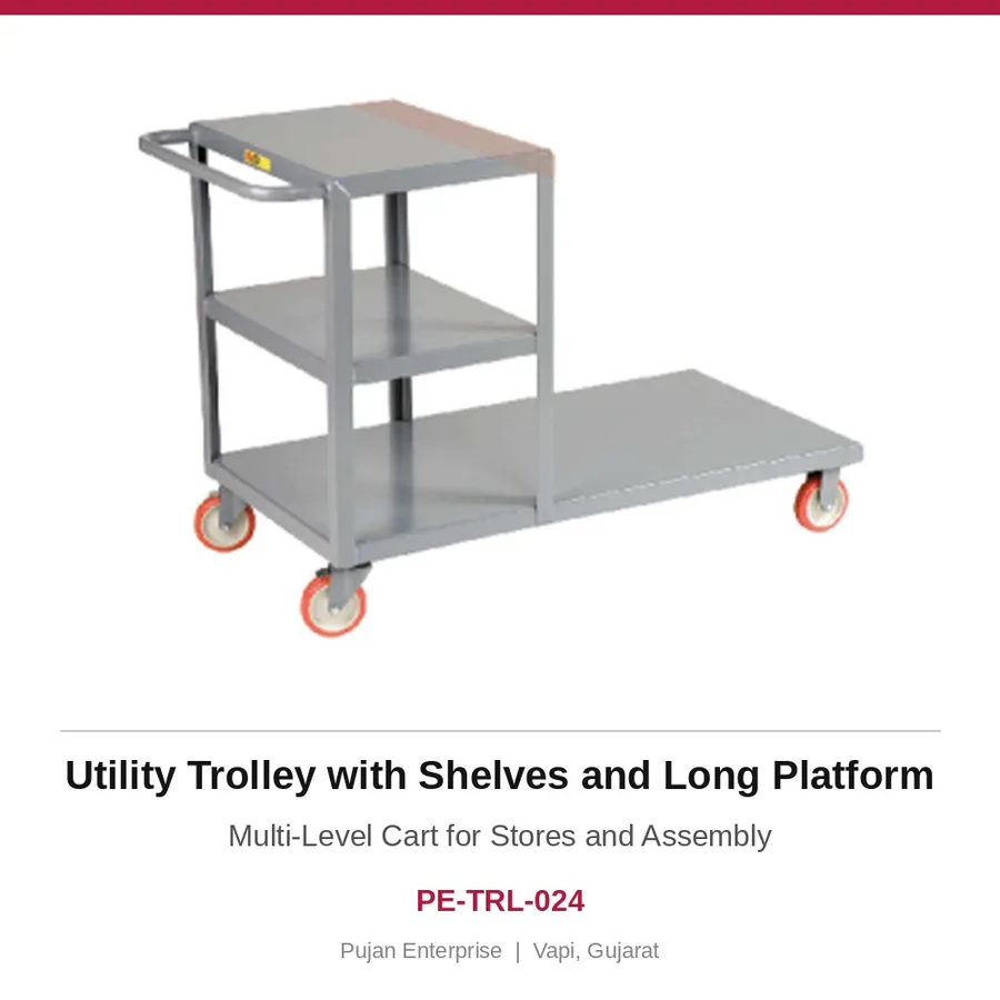 Utility Trolley with Shelves and Long Platform – Multi-Level Cart for Stores and Assembly