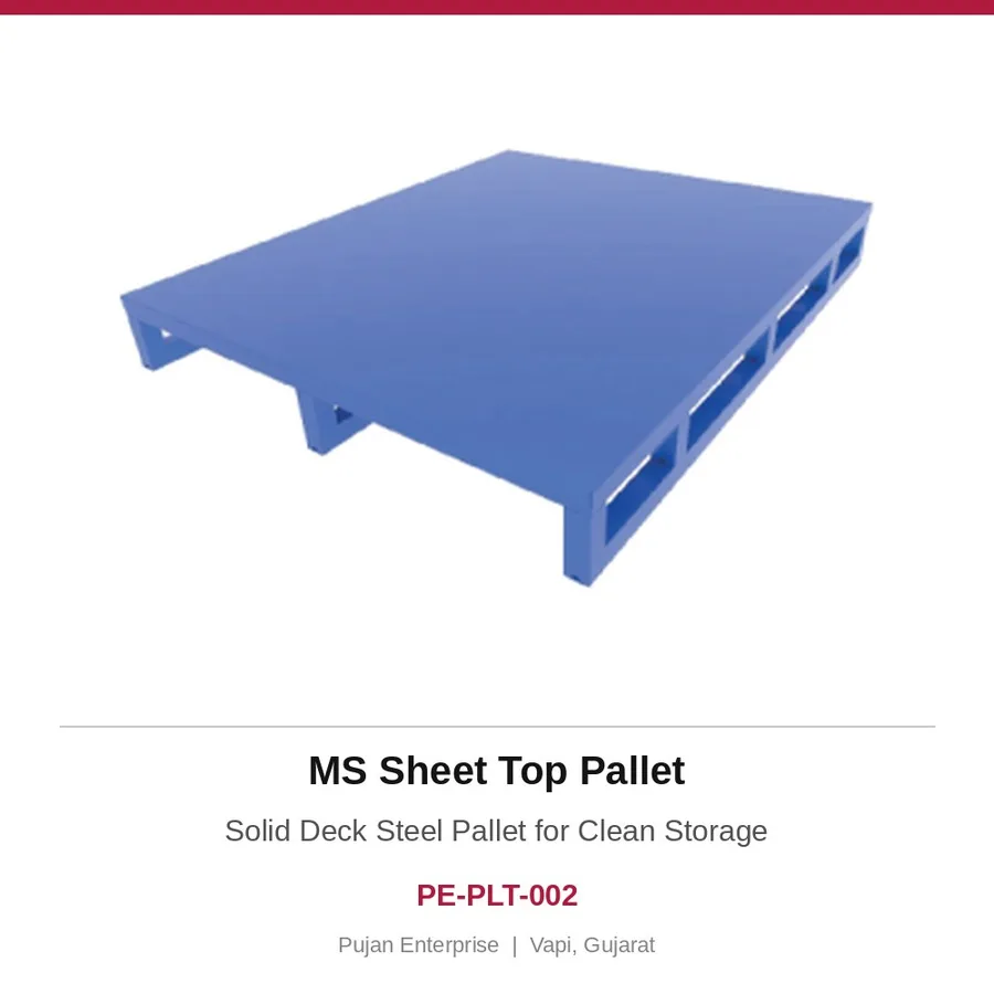 MS Sheet Top Pallet – Solid Deck Steel Pallet for Clean Storage