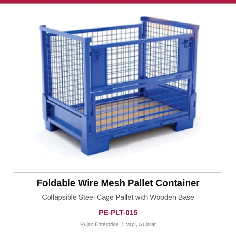 Foldable Wire Mesh Pallet Container – Collapsible Steel Cage Pallet with Wooden Base