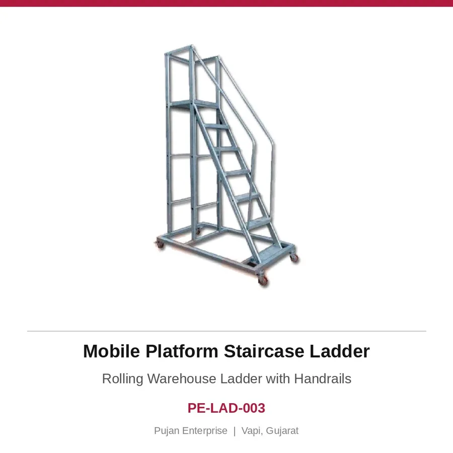 Mobile Platform Staircase Ladder – Rolling Warehouse Ladder with Handrails