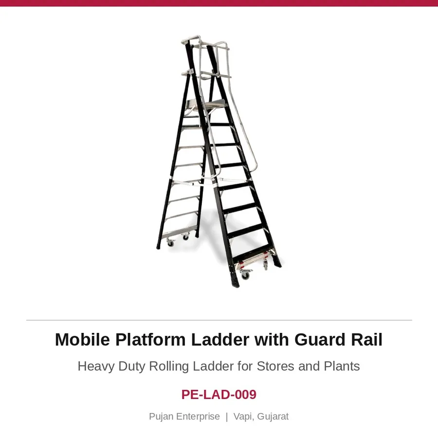Mobile Platform Ladder with Guard Rail – Heavy Duty Rolling Ladder for Stores and Plants