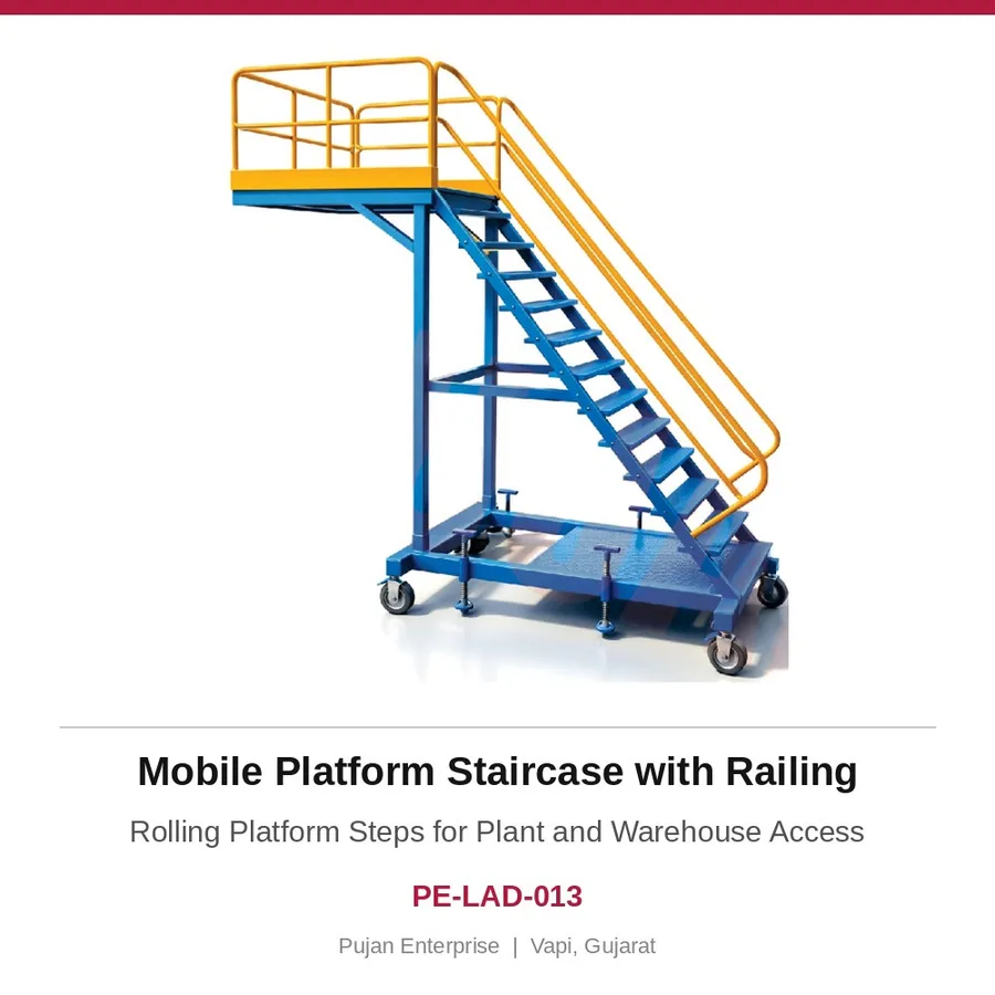 Mobile Platform Staircase with Railing – Rolling Platform Steps for Plant and Warehouse Access