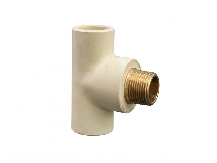 Prince Pipes SmartFit Plus CPVC Reducing Male Threaded Tee (Brass Insert) 20 X 15 mm (3/4 X 1/2 inch) SDR 11