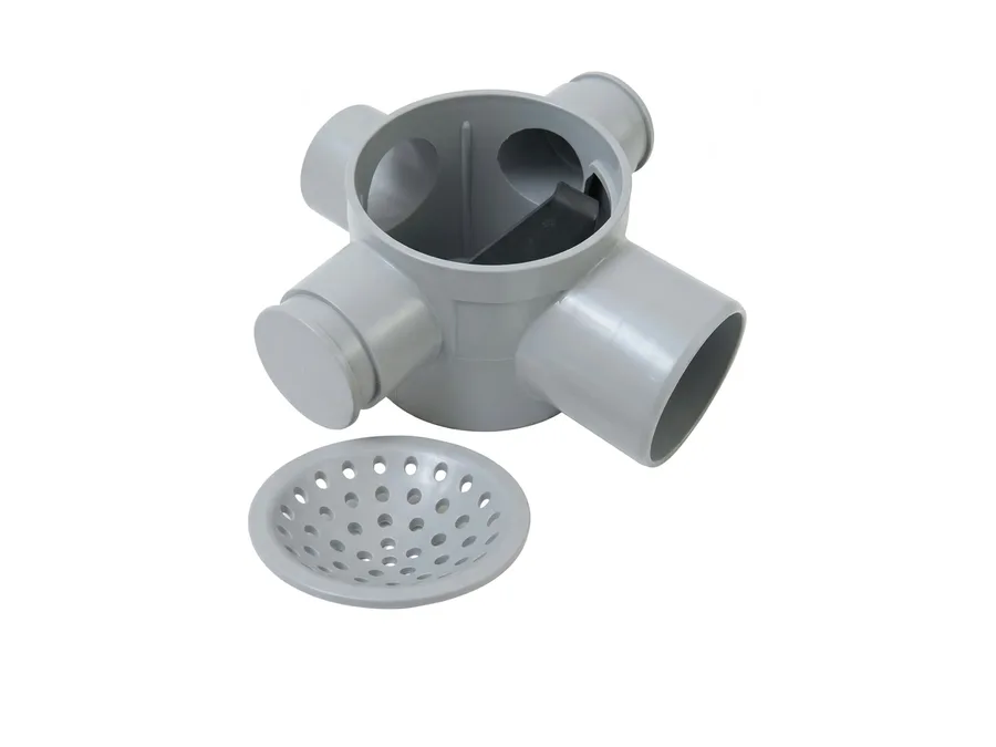 Prince Pipes Ultrafit SWR Multi Floor Trap 4 Inch (HT) With Jali (Spl Flap And 3 Plugs) 110 X 75 mm