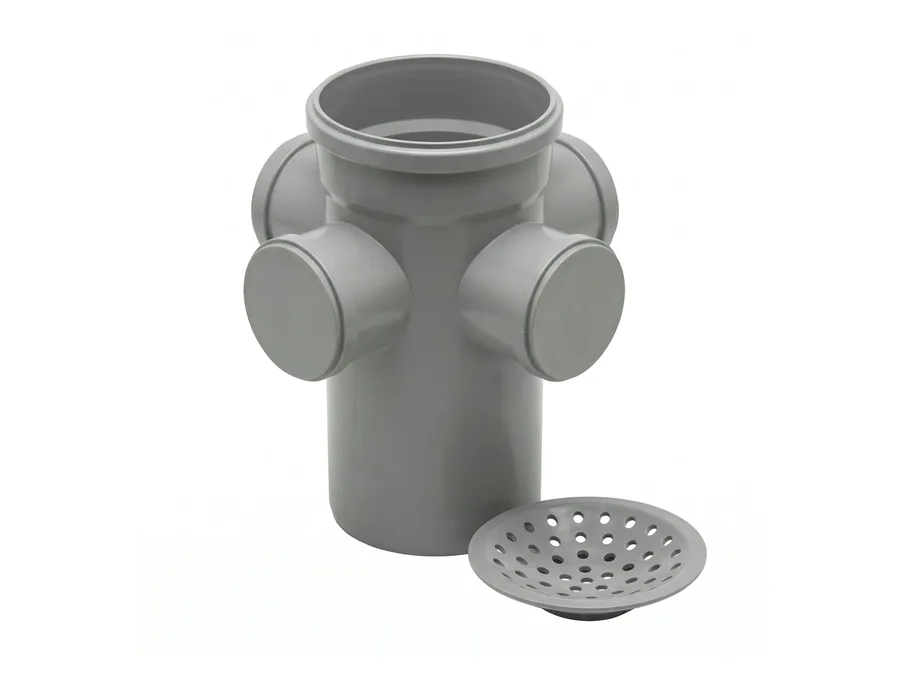 Prince Pipes Ultrafit SWR Multi Floor Trap 5 Inch (HT) With Jali (With 3 Socket Plug) (50 mm Water Seal) 90 / 75 mm