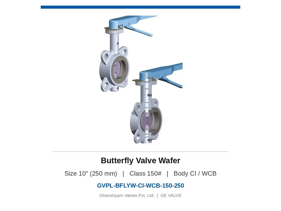 Butterfly Valve Wafer 10" (250 mm) Class 150 CI-WCB Ghanshyam
