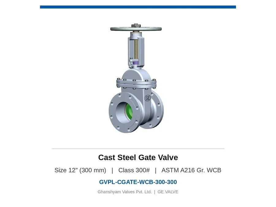 Cast Steel Gate Valve 12" (300 mm) Class 300 WCB Ghanshyam