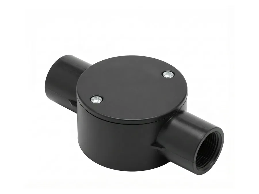 Prince Pipes Wirefit Circular Box - Through 2 Way Black 25 mm