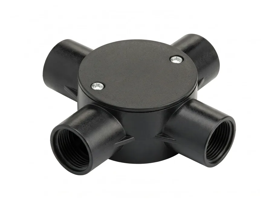 Prince Pipes Wirefit Circular Box - Intersection 4 Way Black 20 mm
