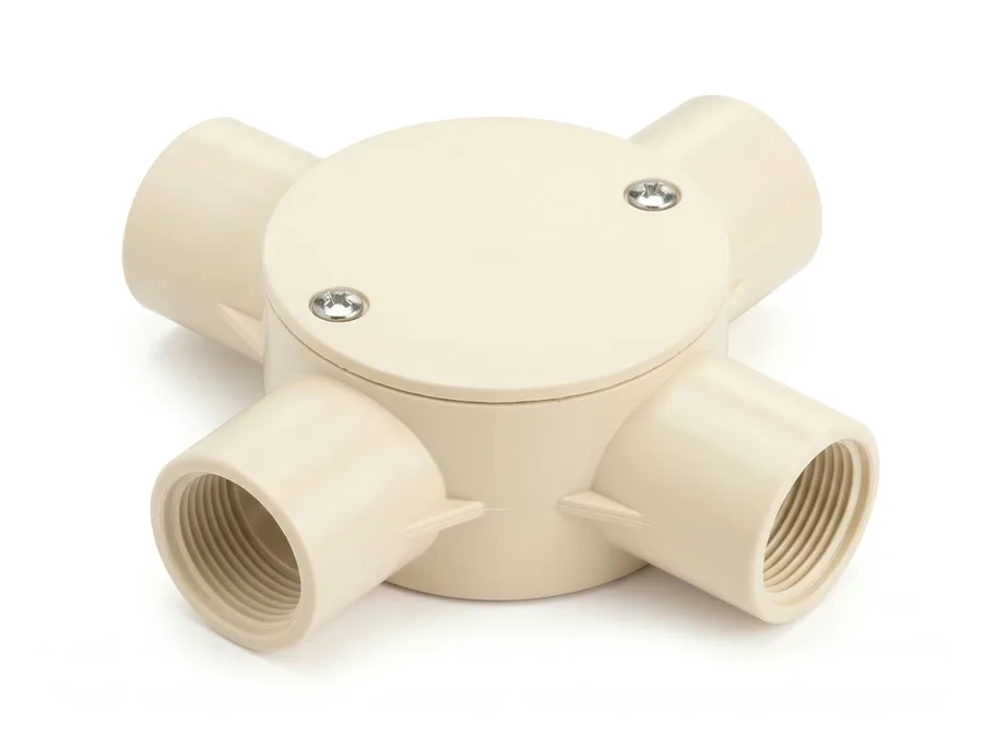 Prince Pipes Wirefit Circular Box - Intersection 4 Way Ivory 25 mm