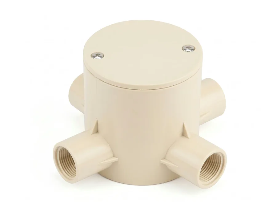 Prince Pipes Wirefit Deep Circular Box - Intersection 4 Way Ivory 20 mm