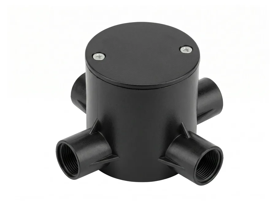 Prince Pipes Wirefit Deep Circular Box - Intersection 4 Way Black 25 mm
