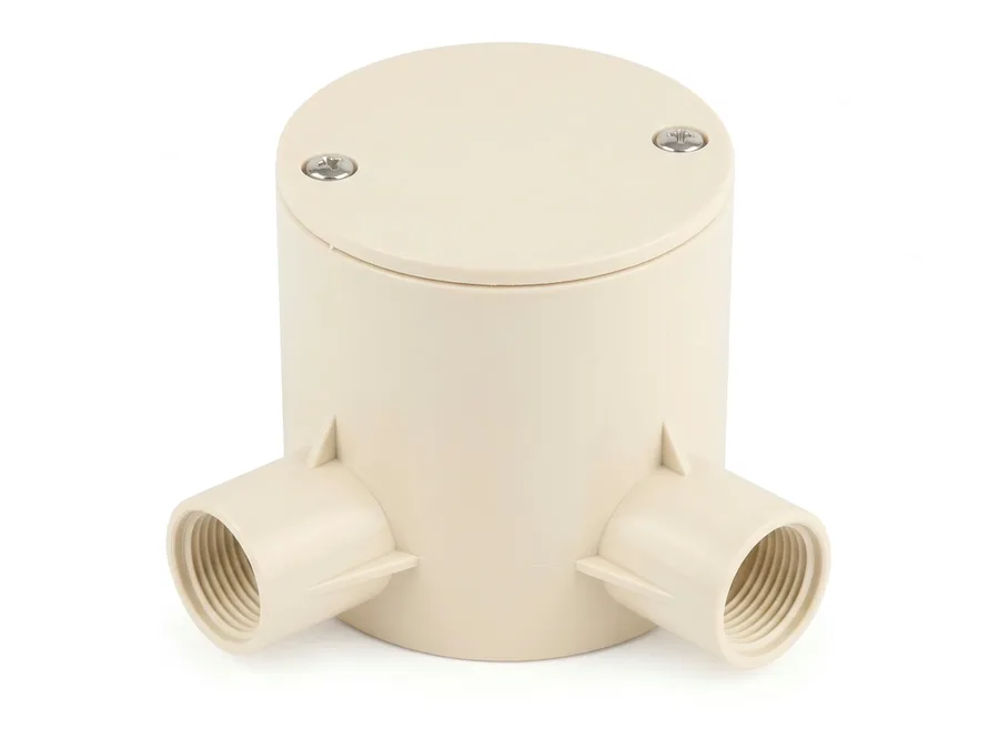 Prince Pipes Wirefit Deep Circular Box - Through 2 Way Ivory 20 mm